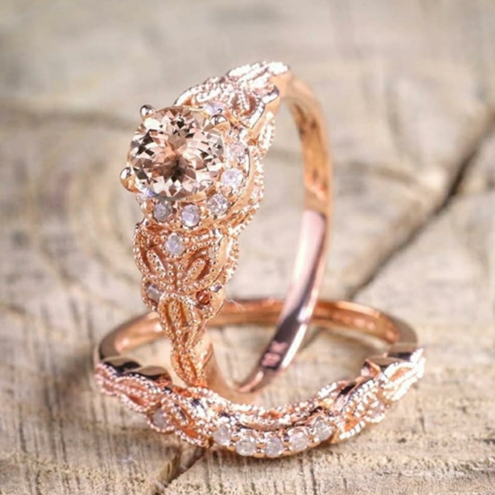 NEW Rose Gold 2-Pc Wedding Engagement Anniversary Ring Set